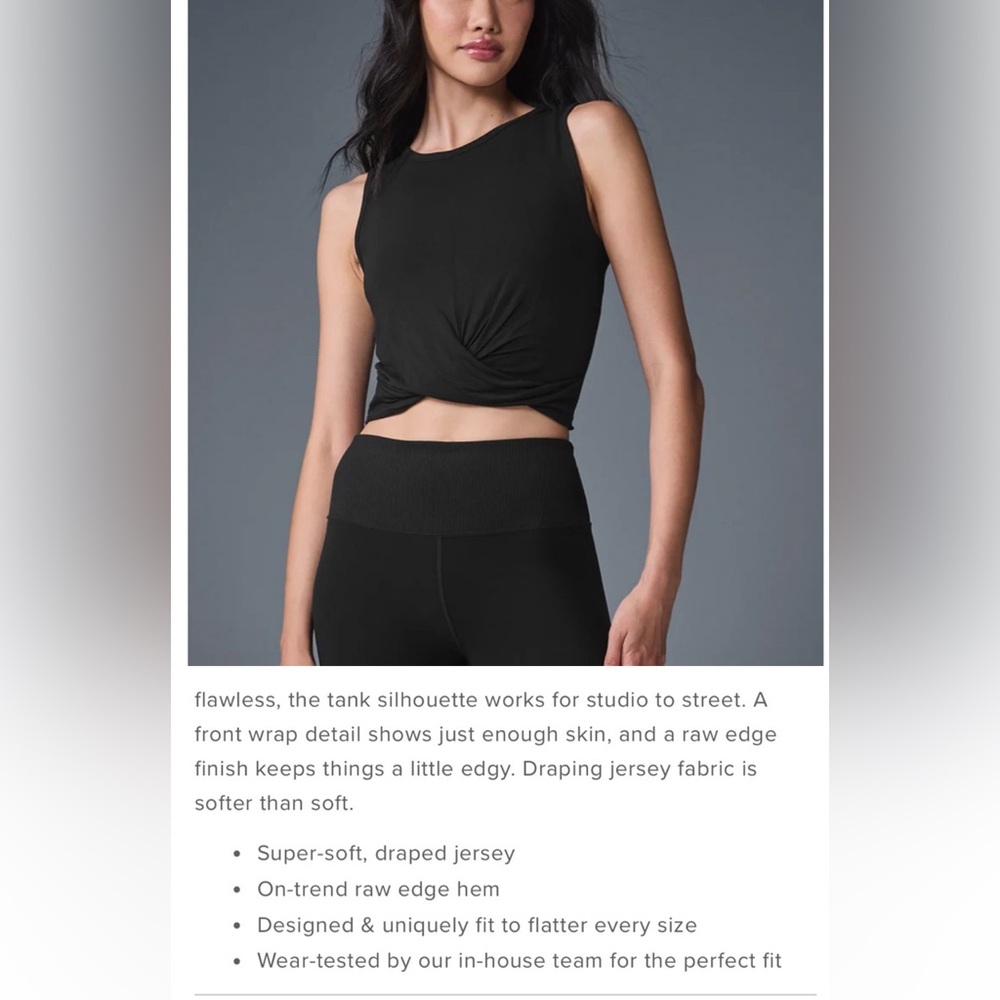 ALO Yoga Black Twist Detail Tank Top Small